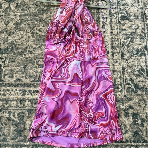 Bardot Pink Swirl crisscross top tie in the back Mini Dress size xl - Picture 5 of 11
